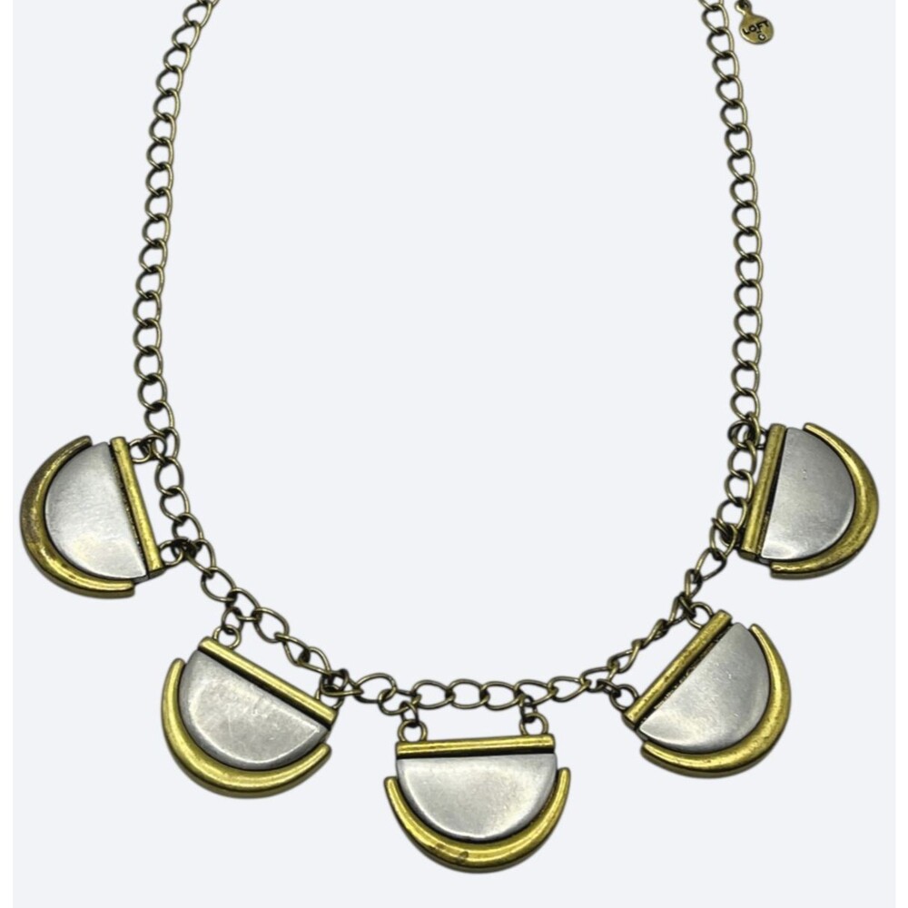 Loft Statement Necklace Antiqued Gold Tone Geometric Mixed Metal 2 Tone Jewelry